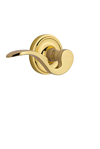 Image of Nostalgic Warehouse 772587 Classic Rose Left-Handed Manor Lever Passage, Backset Size: 2.75 inch, Polished Brass