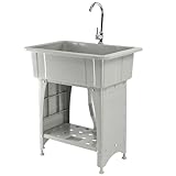 VINGLI 20-Gallon Utility Sink Laundry Tub for Washing Room, Freestanding Utility Sink with Stainless Steel Faucet, 22.4'D x 32.3'W x 49.6'H(Faucet included), Grey