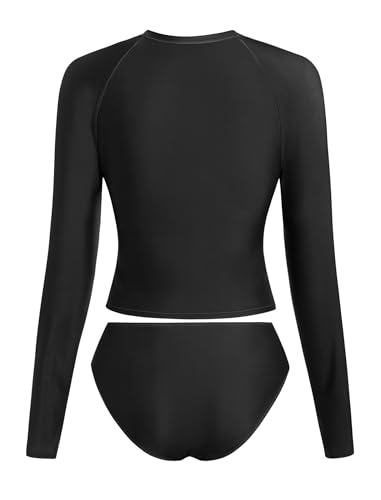 Image of ZAFUL Womens Rash Guard Swimsuits Long Sleeve Sun Protection Bathing Suit Tropical Swim Shirts with Briefs