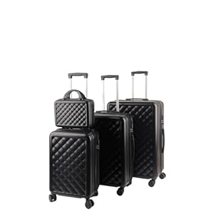 Alivio 4 Piece Luggage Set, Lightweight Hard Shell ABS Suitcase, 3-Stage Adjustable Telescopic Handle Trolley 14, 20, 24, 28in (Black)