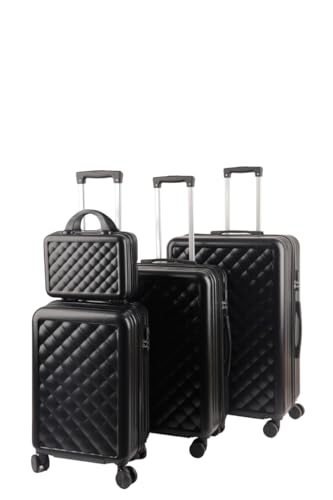 Alivio 4 Piece Luggage Set, Lightweight Hard Shell ABS Suitcase, 3-Stage Adjustable Telescopic Handle Trolley 14, 20, 24, 28in (Black)