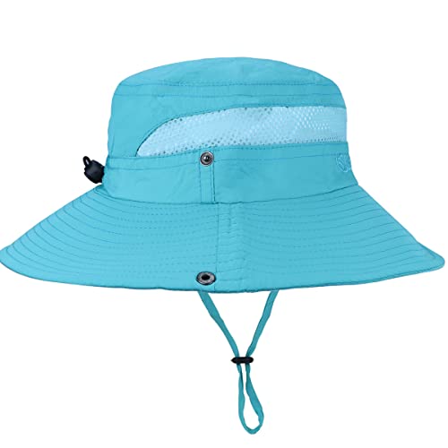 Summer-Quick-Dry-Sun-Hat-Beach-Bucket-Hat For Men Women - Wide Brim Mesh Boonie Uv Protection Hat Foldable Packable With Drawstring (6 3/4-7 1/2 Adjustable, Sky Blue) #TOP5
