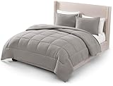 UGG Full/Queen Comforter Set with 2 Pillow Shams, Lightweight Down Alternative Blanket, Reversible Cozy Warm All Season Washable, Hypoallergenic Bedding Set, Light Grey (Leonora)