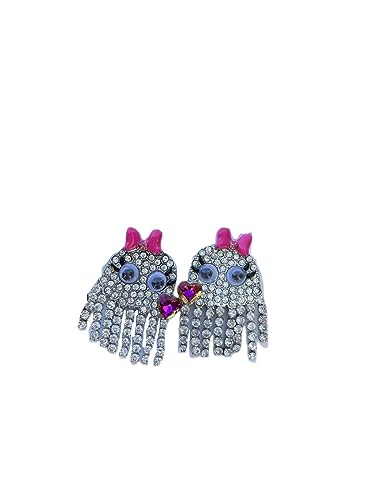 Betsey Johnson Ghost Shaky Fringe Pink Bow Heart Drop Earrings Crystal Halloween