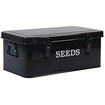 Seed Saving Box, Metal Seed Bin, Seed Storage Organizer, Seed Packet Container with Lid, Seed Envelope Storage Box, 4 Compartments Garden Seed Bin with Safety Locks-Black