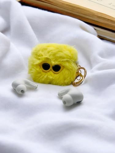 Image of SE HUB Plush Fur Eye Design Case Compatible for Airpods Pro2 | Ultimate Protection with Soft, Luxurious Feel with Keychain | Ear Buds Cover | Yellow