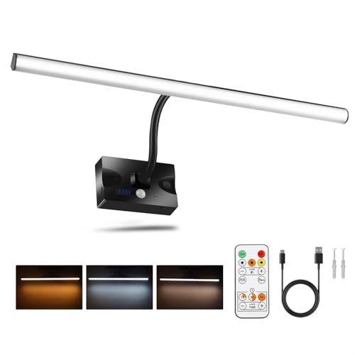 phonar Picture Lights for Wall,Battery Operated Wall Sconce Rechargeable,LED Wall Light Cordless with Remote,3 Color Temperature, Art Lights for Painting,Gallery,Dartboard Lights,Black