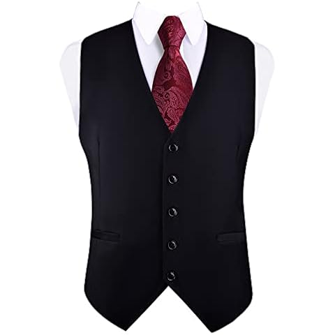 GUSLESON Men's Suit Vest Business Formal Dress Waistcoat Vest with 2 Pockets for Suit or Tuxedo (Black,L) Cover