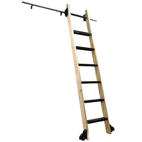 GLFNB Kit de herrajes para Puertas corredizas de Granero, Sistema de Rodillos deslizantes de Acero al Carbono con Tubo Redondo, rieles de Escalera móviles con Ruedas de Piso para Loft, Biblioteca