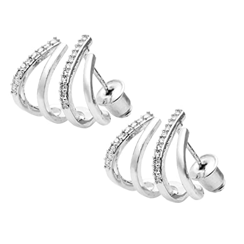 GIMOCOOL 1 Par Pendientes De Aguja De Plata, Pendientes para Mujeres,Pendientes De Cuatro Garras, Pendientes De Tuerca con Aguja De Circón, Pendientes de Tuerca para Niña Novia Hija Madre el Día Cover