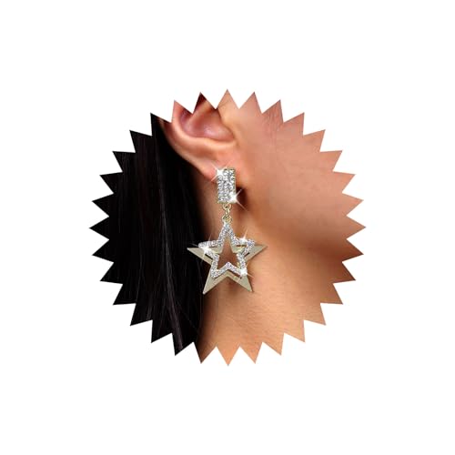 Inateannal Vintage Rhinestone Estrella Pendientes Colgantes Gran Estrella Hueca Pendientes De Cristal Estrella Pendientes Cz Brillante Estrella Pendientes De La Joyería Para Las Mujeres Y Las Niñas