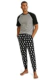 C&A Herren Pyjama Regular Fit Bedruckt|Colour-Blocking Viskose|Baumwolle schwarz / grau L