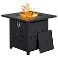 Shintenchi 28 inch Outdoor Propane Fire Pit 50,000 BTU Gas Fire Pit Table with Lid & Lava Rock, Waterproof Cover, Square Gas Firepit Table for Lawn/Patio, CSA Certification.