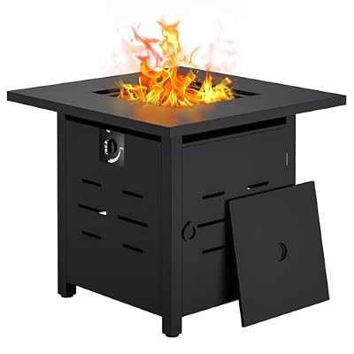 Shintenchi 28 inch Outdoor Propane Fire Pit 50,000 BTU Gas Fire Pit Table with Lid & Lava Rock, Waterproof Cover, Square Gas Firepit Table for Patio/Backyard, CSA Certification.