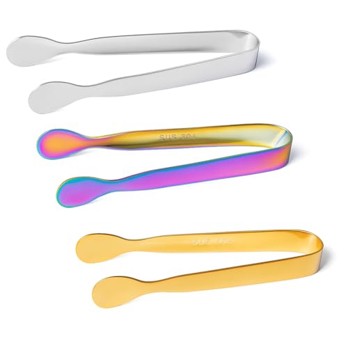 3 PCS Stainless Steel Mini Tongs Small Ice and Sweet Tongs for Serving Sugar Cubes Appetisers Buffet Coffee Bar Wedding Party & Family Restaurant Supplies Durable Smooth Design