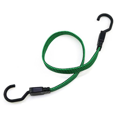 Wambere 2 unidades de goma tensora de 65 cm con gancho, cuerda de goma universal, tensor de equipaje plano, cuerda elástica para equipaje para moto, bicicleta, baca, camping, color verde