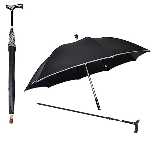 Canne de Marche 2 en 1 Parapluie Hauteur Réglable, Bâton Multifonction Antidérapant et Coupe-Vent, Noir, 87-96cm