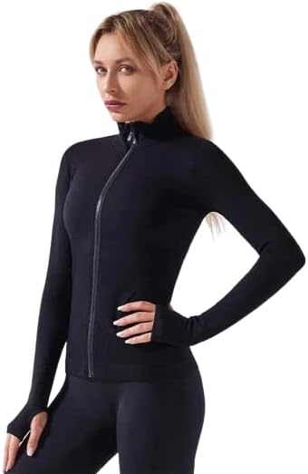 Women's Fleece Jacket, Lightweight Jacket Women Long Sleeve - Full Zip Hiking Shirt, Fleece Jacket Women Workout Jacket (as1, alpha, l, regular, regular, Black)