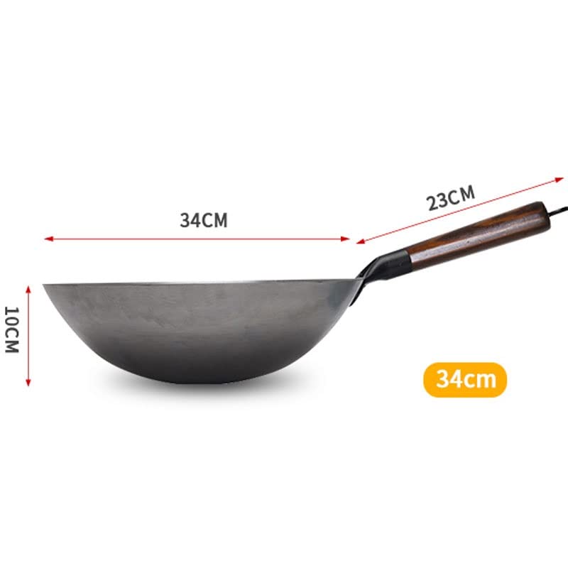 Wok de hierro sin recubrimiento con mango de madera desmontable miniatura 2