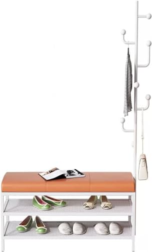 IisrAr Perchero Banco de Zapatos 3 en 1 Pasillo Árbol Perchero de Metal para Dormitorio Sala de Estar Entrada/Blanco/60Cm