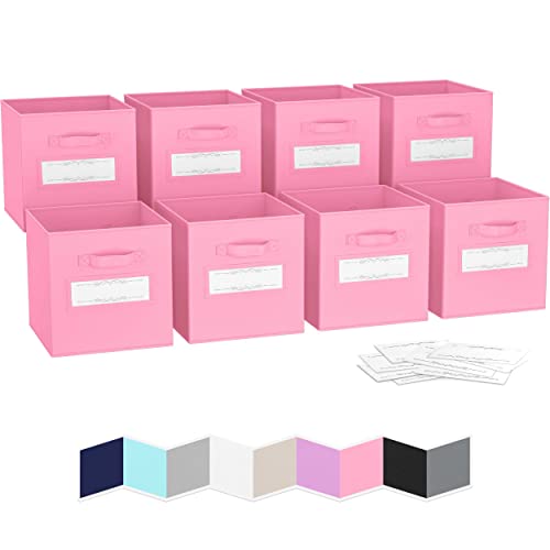 Cube Storage Baskets For Organizing - 11 Inch - Set of 8 Heavy-Duty Storage Cubes For Storage and Organization. Makes The Perfect Bins For Cubby Storage Boxes Or Cube Storage Organizer (Light Pink)