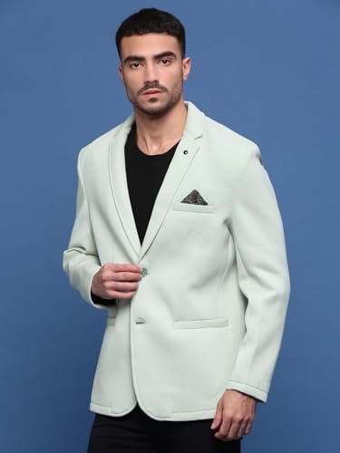 Image of SHOWOFFFF Men Solid Single Breasted Casual Blazer | Notched Lapel Full Sleeves Cotton Blazer for Mens | Slim Fit Regular Length Blazer for Men's