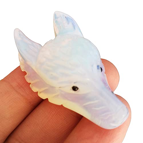 Manekieko Synthetic Opalite 40mm Wolf Head Pocket Crystals and Healing Stone Figurine,Haped DIY-Jewelry Pendant