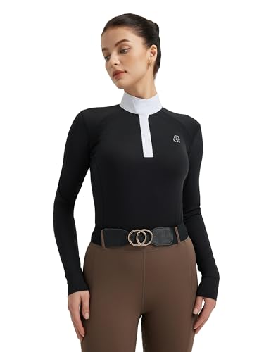 FitsT4 Sports Womens Equestrian Show Shirts UPF50 Long Sleeve Performance Horse Riding Tops with Cooling Mesh Panels Black M