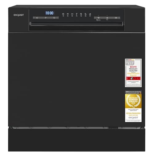 Exquisit Tischgeschirrspüler | 8 Maßgedecke, Energieeffizienzklasse D, 49 dB(A) | kompakte Bauform, 7 Programme, Auto Door Open, Restlaufanzeige, Innenbeleuchtung | GSP5508-030D schwarz