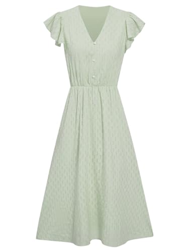 ERFMFKL Women's V-Neck Elastic Waist Short Sleeved Dress Button Party Street Casual Dresses