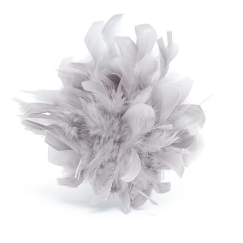 Baesics Feder Brosche Groß für Damen Hellgrau | XXL 2-in-1 Haarclip & Anstecknadel mit echten Federn | Fascinator für Kleid, Blazer, Mantel & als...