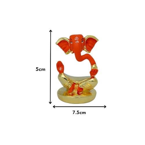 Image of Gold Plated Divine Ganesha | Red & Gold Ganpati Idol for Car Dashboard, Office Desk & Home Temple | Prosperity & Protection|Travel-Friendly |Good Luck & Blessings| Height 1.9 Inch