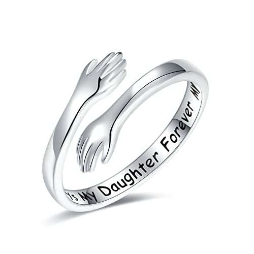 925 silver I love you engraved hug ring sterling silver adjustable hugging hand ring for mother daughter sister