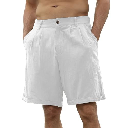 Maiyifu-GJ Men's Linen Shorts Summer Casual Cotton Linen Beach Shorts Lightweight Elastic Waist Athletic Short Pants3