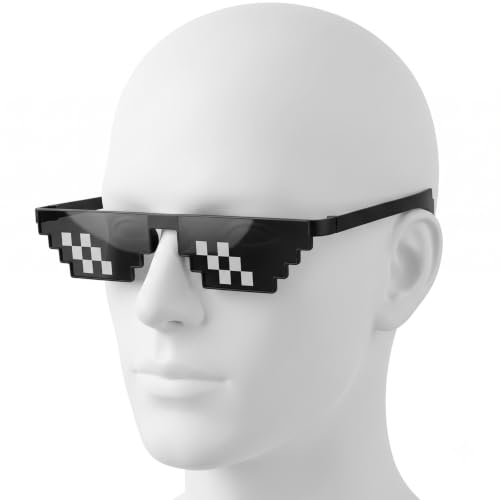 Image of Thug Life Party Glasses, Pixelated 8-Bit Meme Design, Lightweight Durable Plastic Frame, Unisex One-Size Fits Adults & Teens, Black