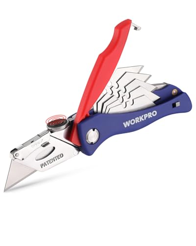 WORKPRO Teppichmesser Faltbares Cuttermesser Universalmesser inkl. 5 Ersatzklingen für Handwerker