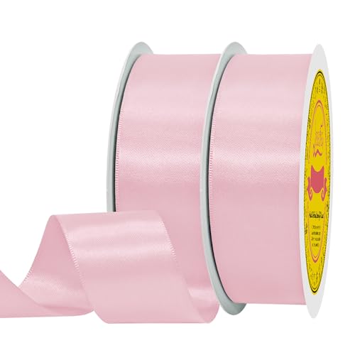 Image of 100 Yards Light Pink Satin Ribbon Polyester Ribbon for Gift Wrapping Very Suitable for Weddings Party Hair Bow Invitation Decorations and More(1-1 /2 inch X 50Yards X 2 Roll)