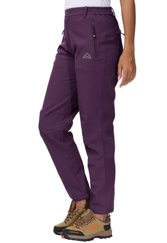 YSENTO Pantalón Softshell para mujer - Pantalón de senderismo de invierno - Pantalón de esquí - Impermeable - Forro cálido - Pantalón para exterior - Pantalón de trekking, Lila., L