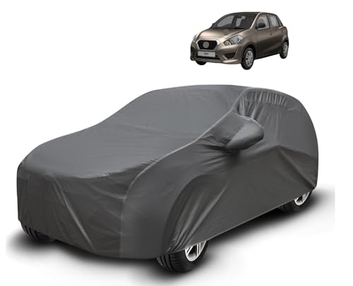 Image of Auto Hub Waterproof Car Cover Compatible with Datsun Go with Mirror Pockets, Soft Cotton Lining, Datsun Go Car Cover Waterproof, Grey