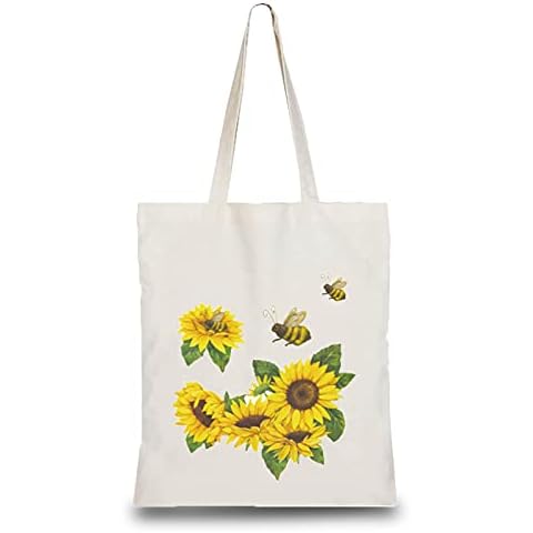 CREATCABIN Sunflower Bee Cotton Tote Bag Cover