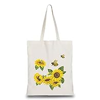 SUNFLOWER & BEE BAG: Sunflowers and bees symbolize tenacious vitality, hard work, love, vitality, health, and beauty, making this canvas bag more unique and can be matched with any clothes SUNFLOWER & BEE BAG: 1pc x sunflower and bee bag canvas bag c...