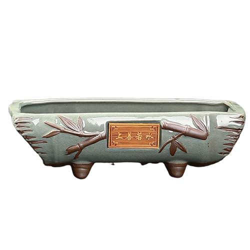 Vnook Rectangular Bonsai Pot Rustic Planter with Drainage Holes & Non Slip Base for Indoor & Outdoor Use, Size: 23.5 x 9 x 7 cm, Color: One Color