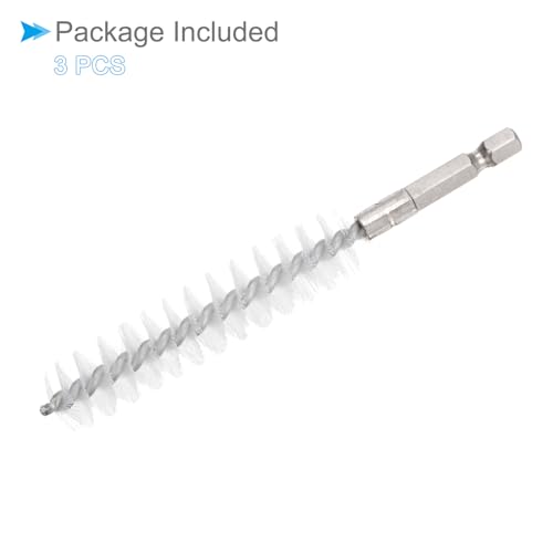 Image of Bore Brush, 17mm Dia 75mm Length, Nylon Twisted Cleaning Wire Brushes with 1 /4 inch Hex Shank - (Applications: for Power Drill), 3-Pieces