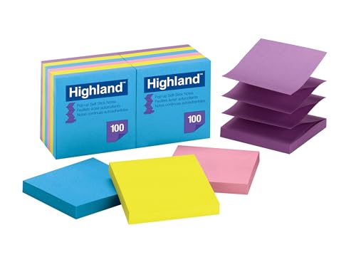 Notes pop-up Highland 7,6x7,6 cm | Lot de 12 blocs notes repositionnables colorés