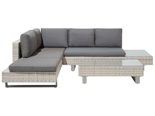 Beliani Modernes Rattan Lounge Gartenmöbel Set grau und beige für 5...