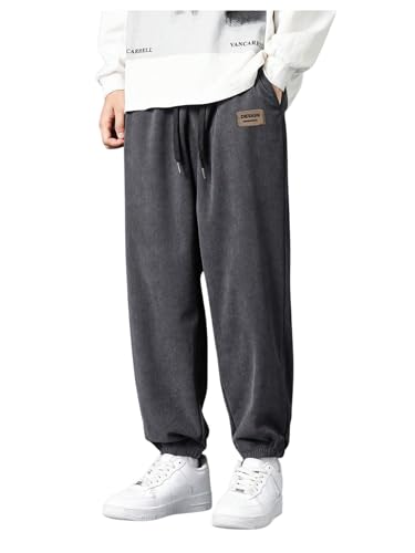 Verdusa Men's Drawstring Waist Corduroy Pants Casual Jogger Pants with Pockets
