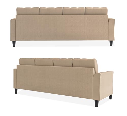Image of Adorn India Maddox Tufted L Shape 5 Seater Sofa Chenille Sofa Set RHS (Beige) (3 Year Warranty)
