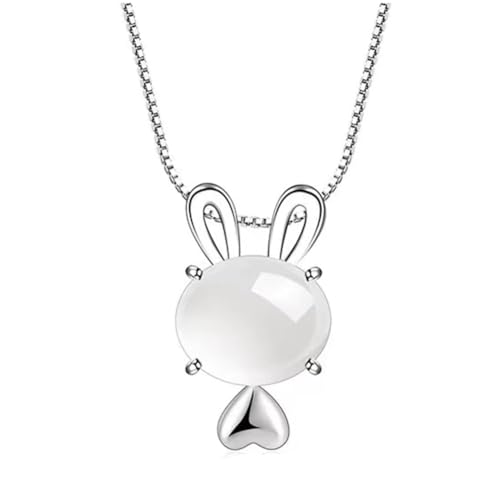 Collier Lapin en Jade naturel et or 22 carats pour femme avec chaîne en argent