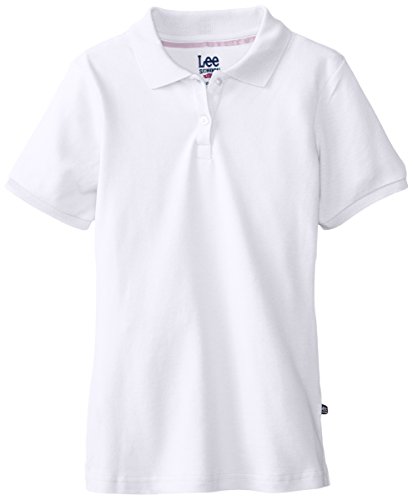 Lee Uniforms Little Girls' Short Sleeve Stretch Pique Polo, White, Small