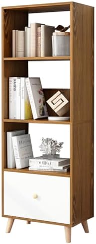 IOTXY Open Shelf Cube Bookcase - 59" Tall Mid-Century Large Bookshelf with Drawer and Deepen Display Storage Cabinet for Home Office, Walnut